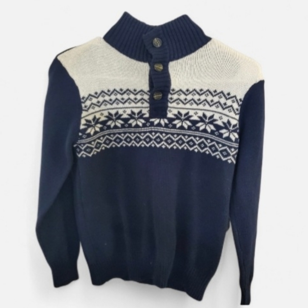 Tommy Hilfiger Boy's Fair Isle Nordic Button-Front Turtleneck Sweater Sz M